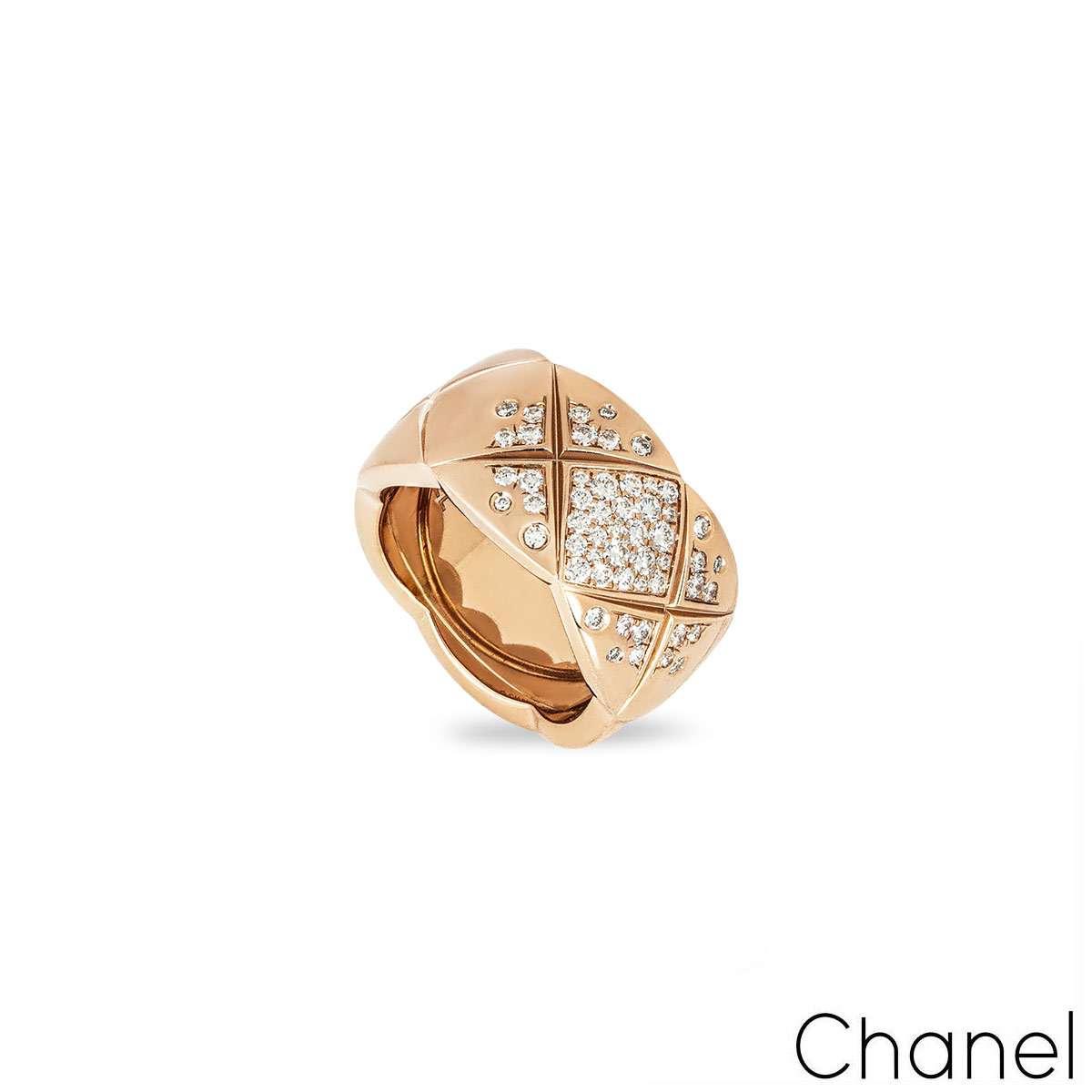 Chanel Beige / Rose Gold Diamond Coco Crush Ring Size 60 J11100 Chanel Beige / Rose Gold Diamond Coco Crush Ring Size 60 J11100